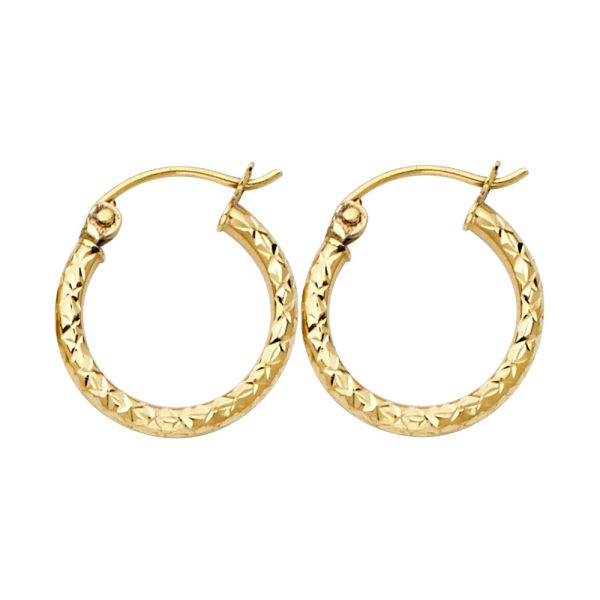 14KY Silk DC 1.5mm Round Tube Hoop Earrings (15mm)