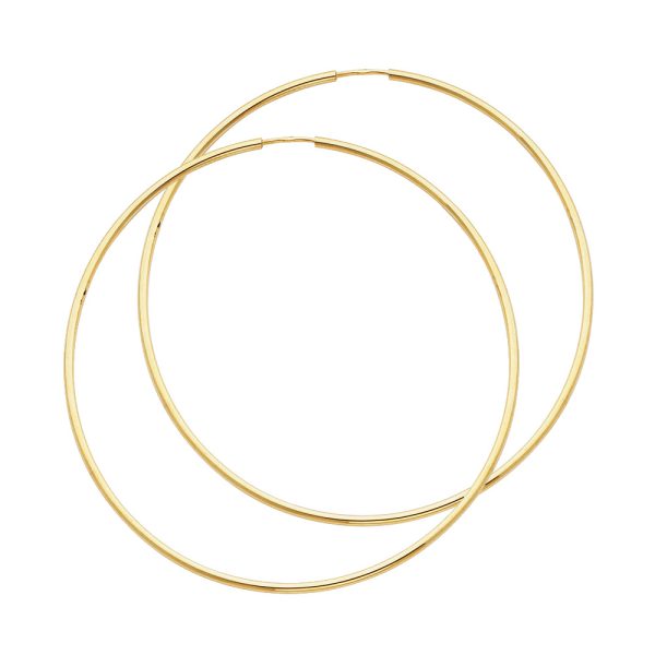 14KY 1.5mm Round Tube Polished Endless Hoop Earrings (55mm)