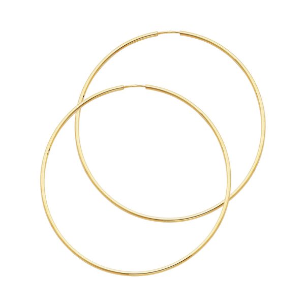 14KY 1.5mm Round Tube Polished Endless Hoop Earrings (45mm)