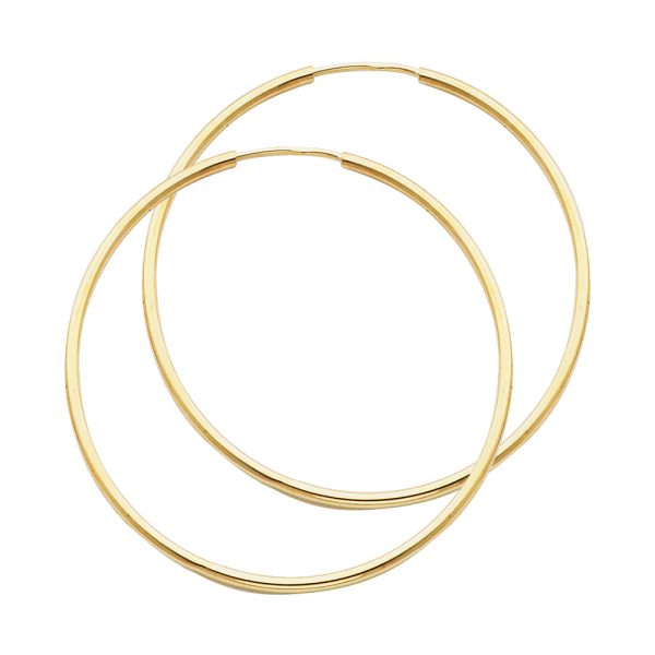 14KY 1.5mm Round Tube Polished Endless Hoop Earrings (35mm)