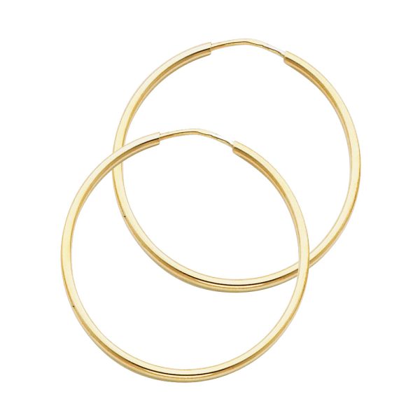 14KY 1.5mm Round Tube Polished Endless Hoop Earrings (30mm)