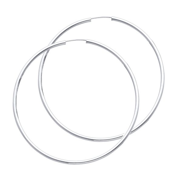 14KW 2mm Round Tube Polished Endless Hoop Earrings (65mm)