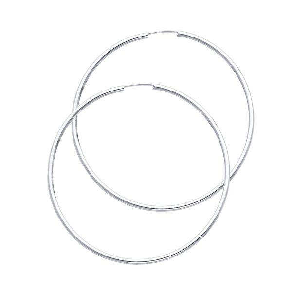 14KW 2mm Round Tube Polished Endless Hoop Earrings (55mm)