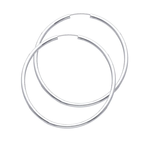 14KW 2mm Round Tube Polished Endless Hoop Earrings (45mm)