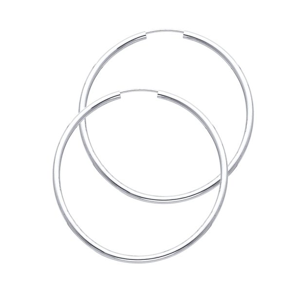 14KW 2mm Round Tube Polished Endless Hoop Earrings (35mm)