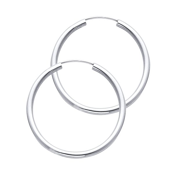 14KW 2mm Round Tube Polished Endless Hoop Earrings (30mm)