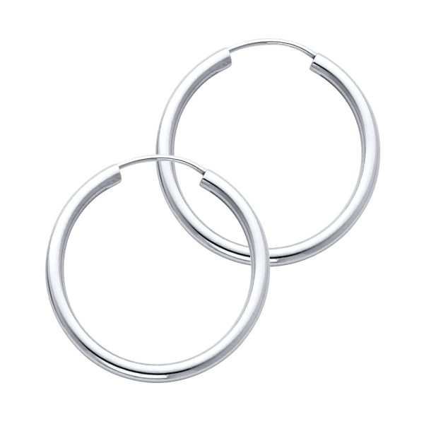 14KW 2mm Round Tube Polished Endless Hoop Earrings (25mm)