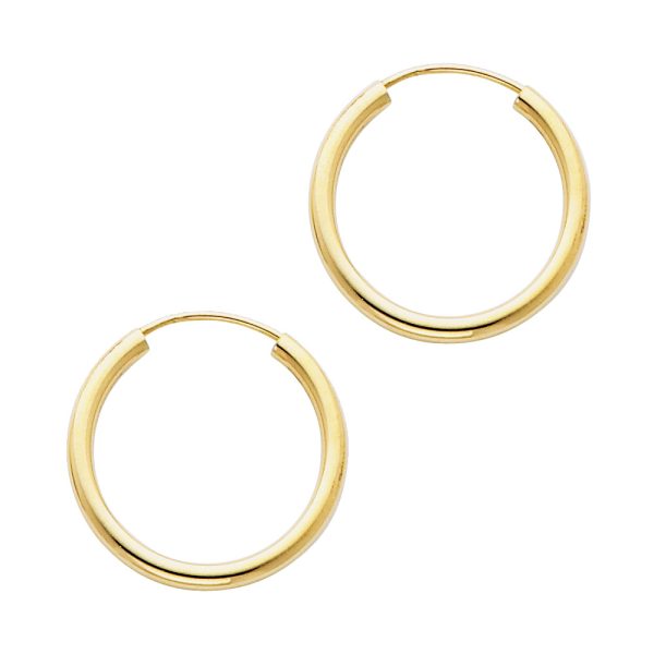 14KY 2mm Round Tube Polished Endless Hoop Earrings (20mm)