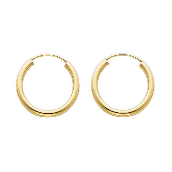 14KY 2mm Round Tube Polished Endless Hoop Earrings (1 7mm)