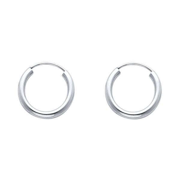 14KW 2mm Round Tube Polished Endless Hoop Earrings (15mm)