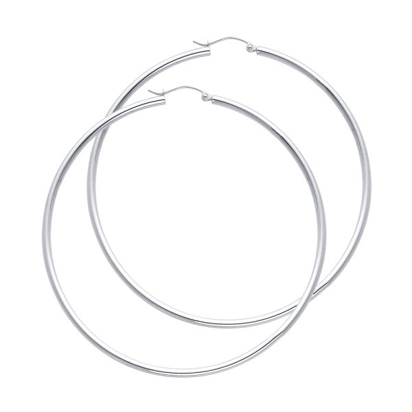 14KW 2mm Round Tube Polished Hoop Earrings (65mm)