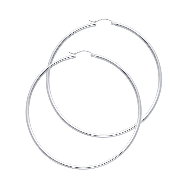 14KW 2mm Round Tube Polished Hoop Earrings (55mm)