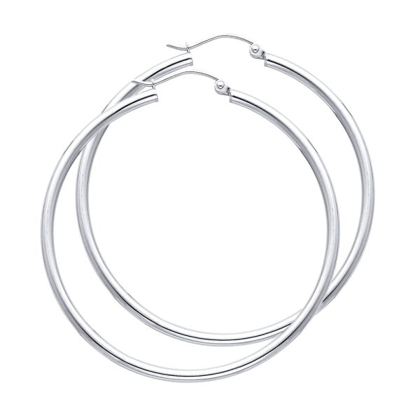 14KW 2mm Round Tube Polished Hoop Earrings (45mm)