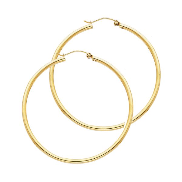 14KY 2mm Round Tube Polished Hoop Earrings (35mm)