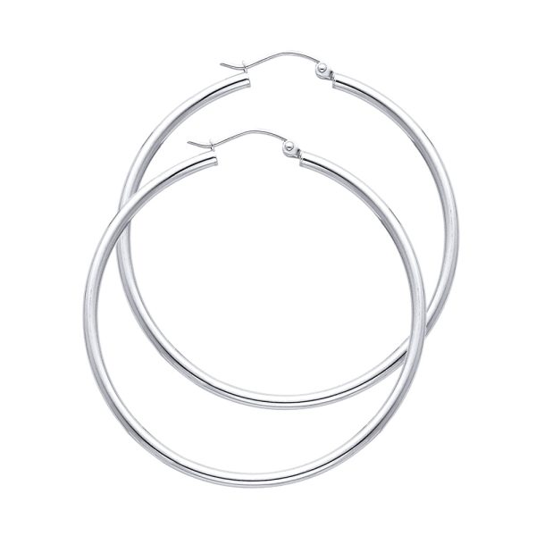 14KW 2mm Round Tube Polished Hoop Earrings (35mm)