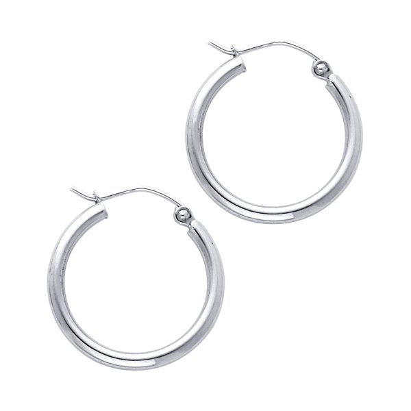 14KW 2mm Round Tube Polished Hoop Earrings (20mm)