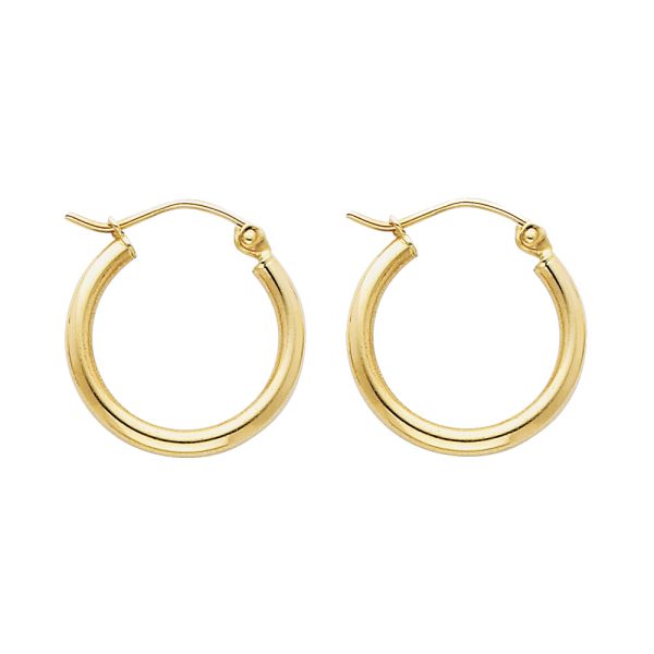 14KY 2mm Round Tube Polished Hoop Earrings (1 7mm)