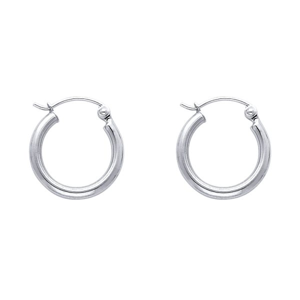 14KW 2mm Round Tube Polished Hoop Earrings (15mm)