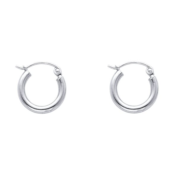 14KW 2mm Round Tube Polished Hoop Earrings (12mm)