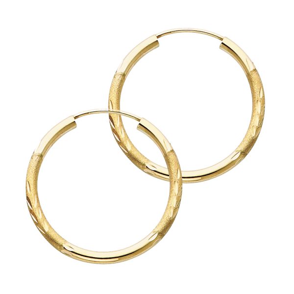 14KY 2mm Budded DC Endless Hoop Earrings (25mm)