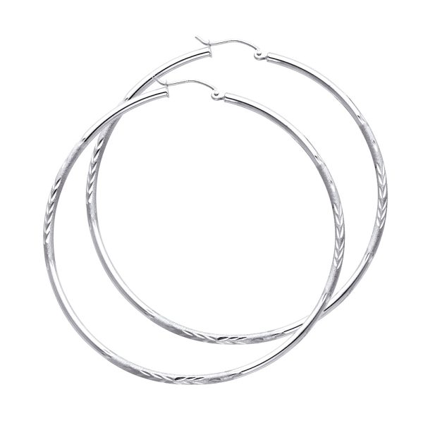 14KW 2mm Budded DC Round Tube Hoop Earrings (65mm)