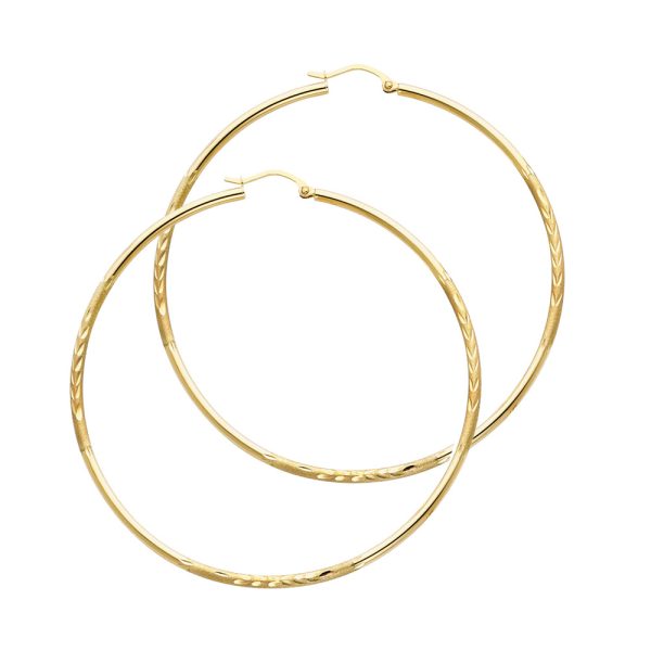 14KY 2mm Budded DC Round Tube Hoop Earrings (55mm)