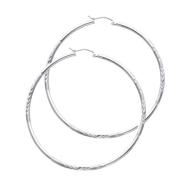 14KW 2mm Budded DC Round Tube Hoop Earrings (55mm)