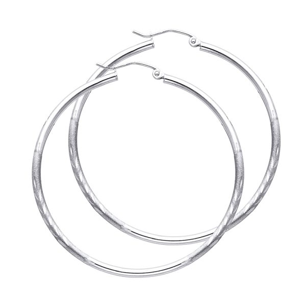 14KW 2mm Budded DC Round Tube Hoop Earrings (45mm)