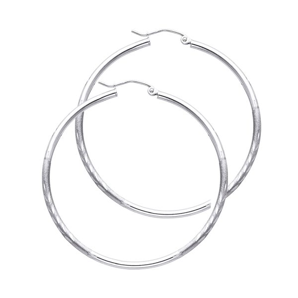 14KW 2mm Budded DC Round Tube Hoop Earrings (35mm)