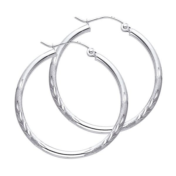 14KW 2mm Budded DC Round Tube Hoop Earrings (30mm)