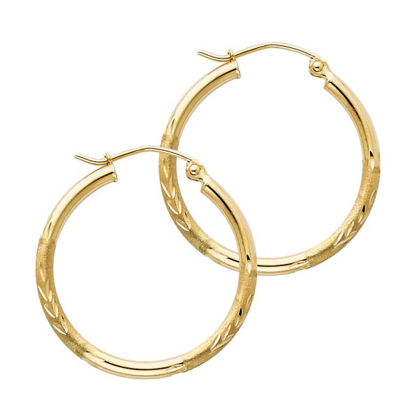 14KY 2mm Budded DC Round Tube Hoop Earrings (25mm)