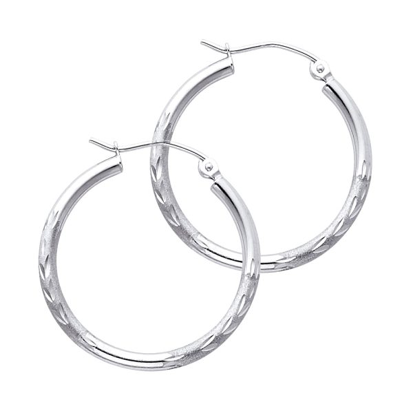 14KW 2mm Budded DC Round Tube Hoop Earrings (25mm)