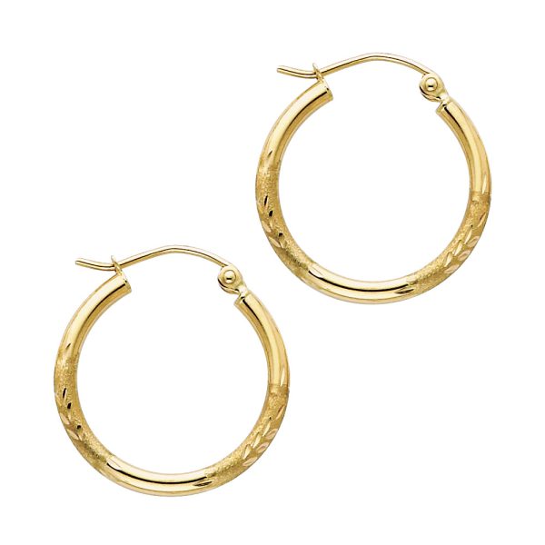 14KY 2mm Budded DC Round Tube Hoop Earrings (20mm)