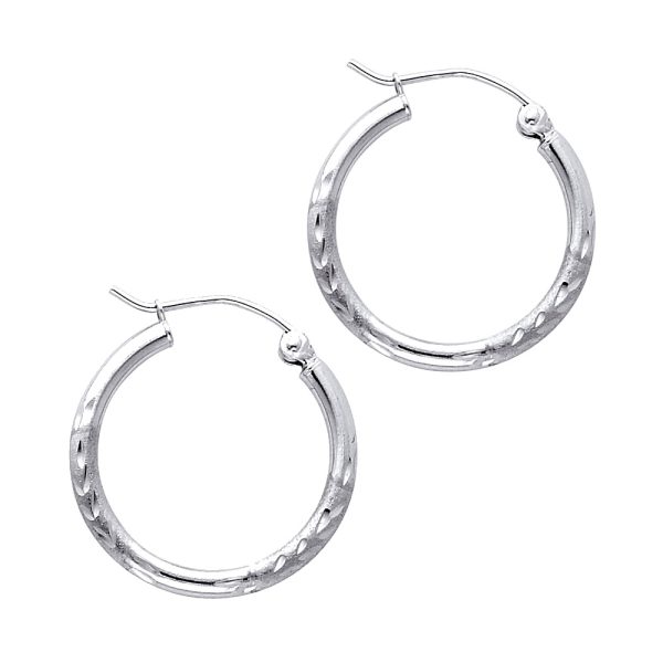 14KW 2mm Budded DC Round Tube Hoop Earrings (20mm)