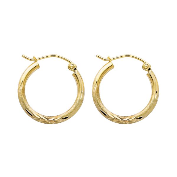 14KY 2mm Budded DC Round Tube Hoop Earrings (1 7mm)