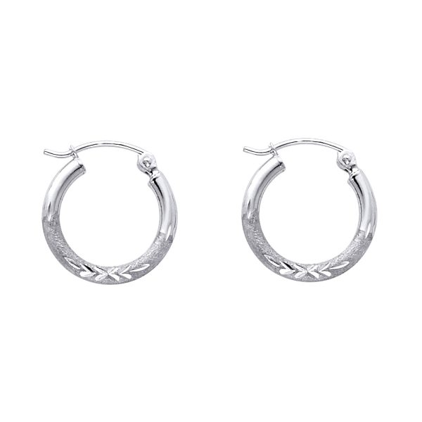 14KW 2mm Budded DC Round Tube Hoop Earrings (15mm)