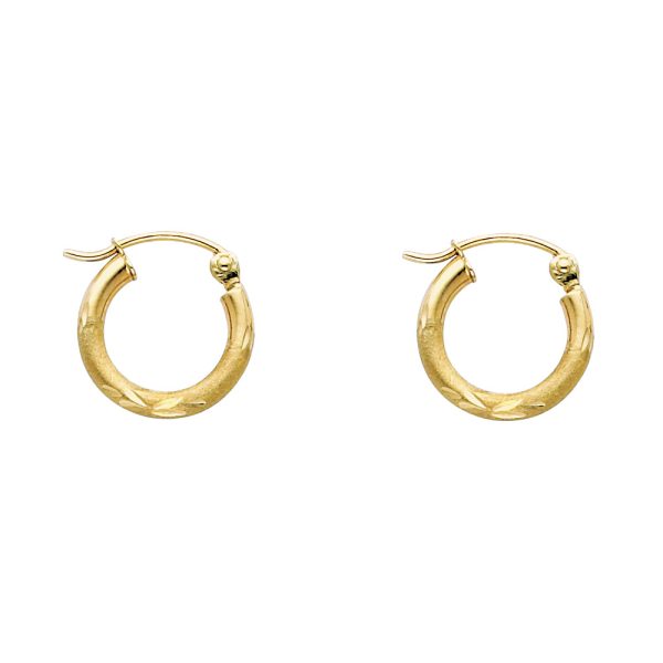 14KY 2mm Budded DC Round Tube Hoop Earrings (12mm)