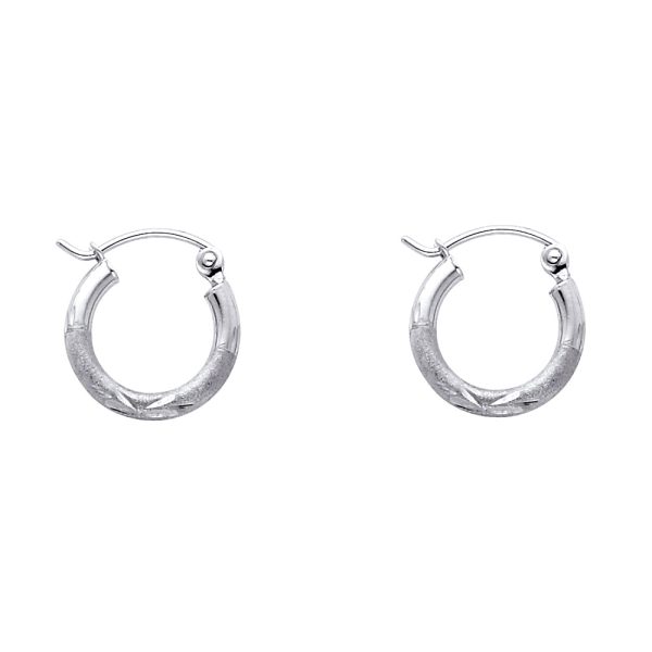 14KW 2mm Budded DC Round Tube Hoop Earrings (12mm)