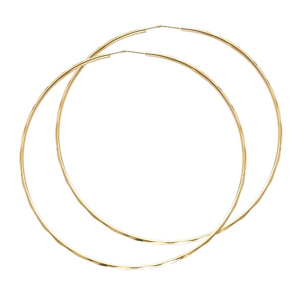 14KY 1.5mm Faceted Round Tube Hoop Earrings (65mm)