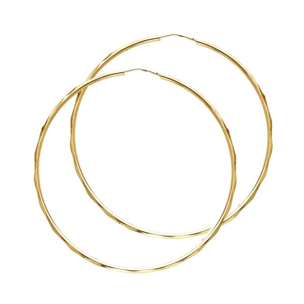 14KY 1.5mm Faceted Round Tube Hoop Earrings (35mm)