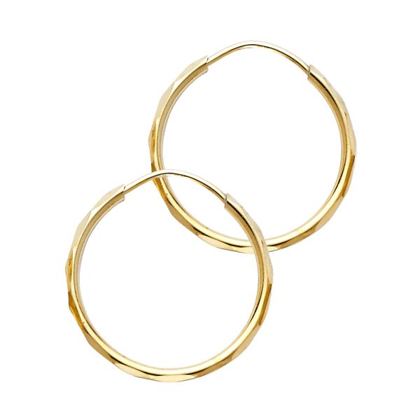 14KY 1.5mm Faceted Round Tube Hoop Earrings (1 7mm)