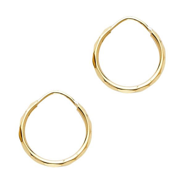 14KY 1.5mm Faceted Round Tube Hoop Earrings (14mm)