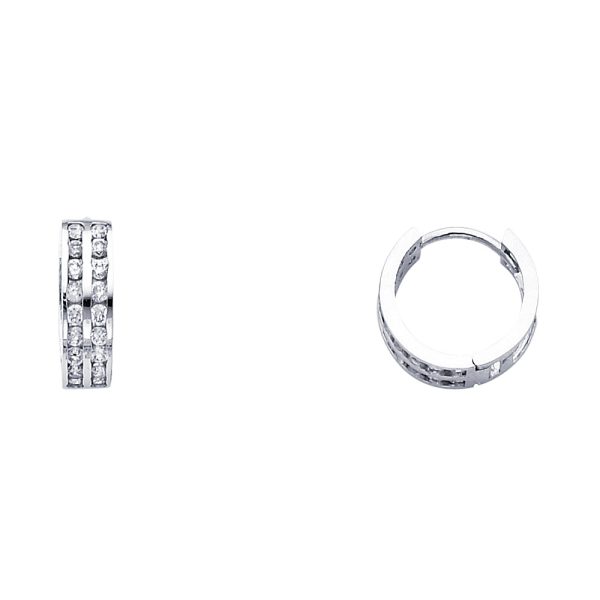 14KW Double CZ Huggies Earrings (ER262W)