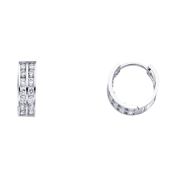 14KW Double CZ Huggies Earrings (ER263W)