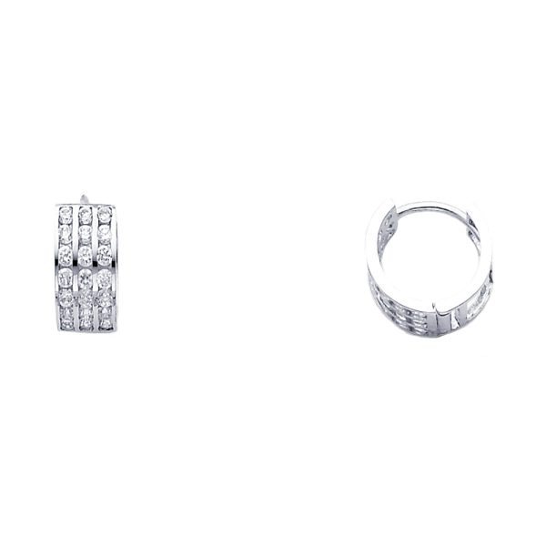 14KW Triple CZ Huggies Earrings (ER264W)