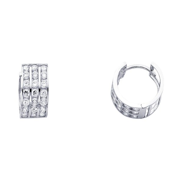 14KW Triple CZ Huggies Earrings (ER267W)