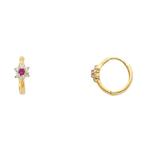 14KY Flower CZ Huggies Earrings (ER297)