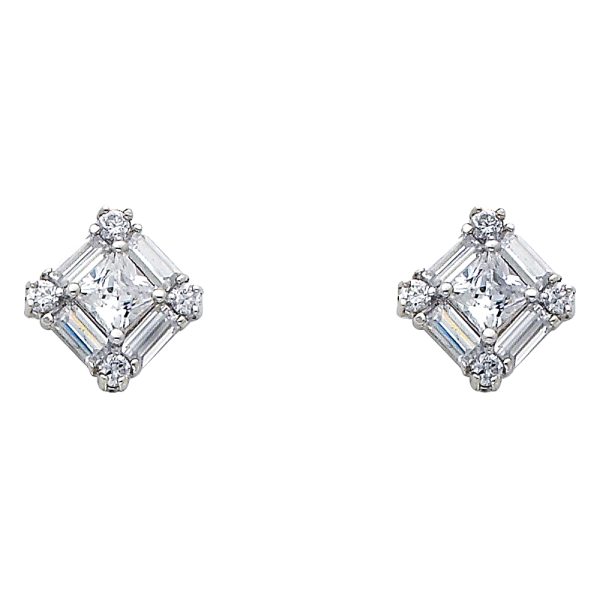 14KW Square CZ Earrings (ER324W)