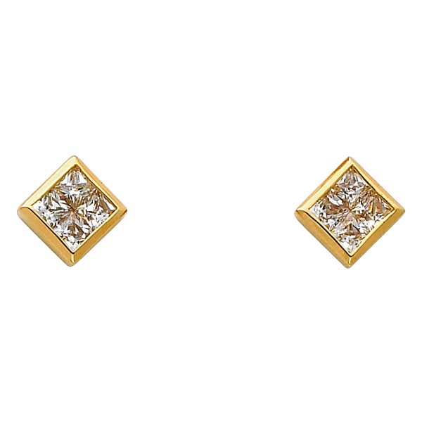 14KY Square CZ Earrings (ER326)