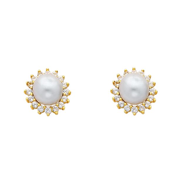 14KY CZ Pearl Earrings (ER436)